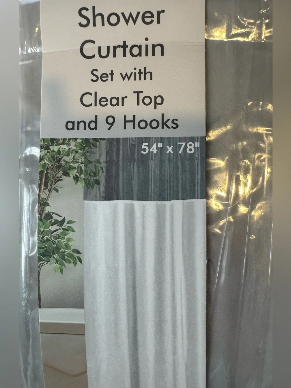 Shower Curtain Set with Clear Top and 9 Hooks White transparent bundle bathroom